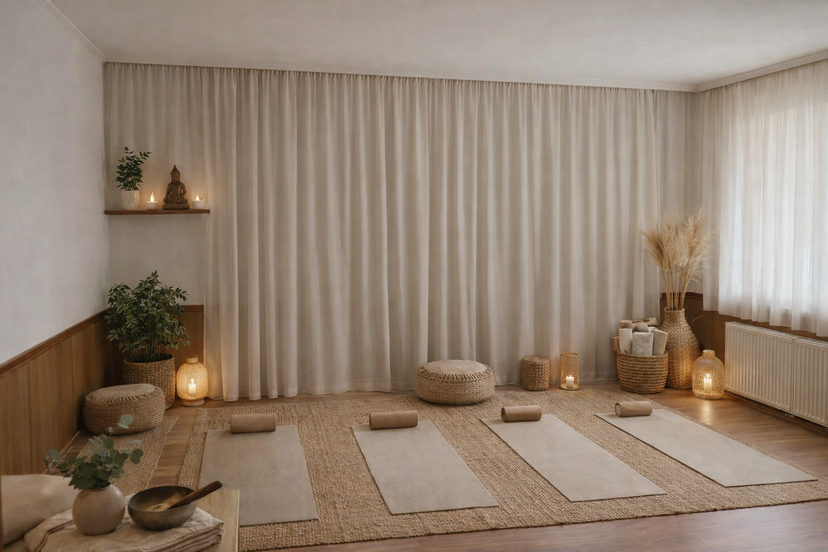 Nyugodt jóga és meditációs tér gyertyákkal